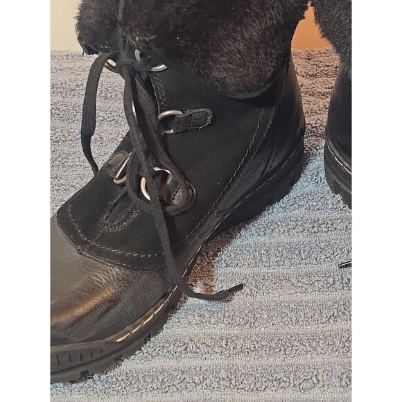 Baretraps Black Leather Faux Fur Combat Boots 9M - Picture 4 of 10